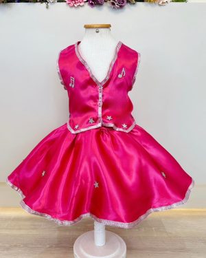 Conjunto Infantil Boiadeira Colete Saia Country Pink Festa
