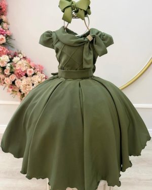 Vestido Infantil Verde Oliva Busto Nervura Formaturas Damas