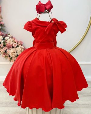 Vestido Infantil Vermelho Busto Nervura Formaturas Damas