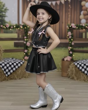 Conjunto Infantil Boiadeira Colete Saia Country Preto Festa