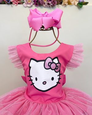 Vestido Infantil Rosa da Hello Kitty Saia C/ Glitter Festas