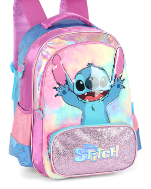 Mochila Infantil Costas da Lilo Stitch e Angel Roxa