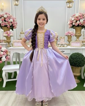 Fantasia Infantil Lilás Princesa Rapunzel Festas