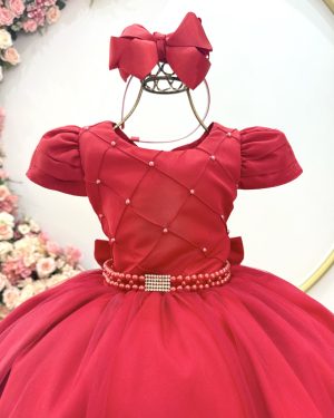 Vestido Infantil Vermelho Busto Com Nervura Damas Formatura