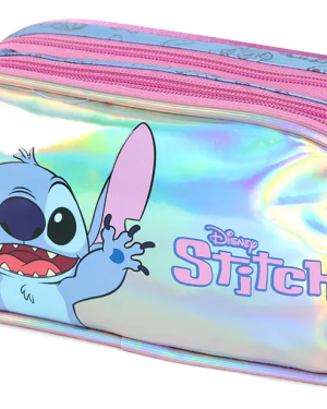 Estojo Triplo Juvenil Médio Holográfico da Lilo Stitch e Angel