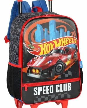 Mochila Infantil Com Rodinhas Hotwheels Speed Club Preta e Azul