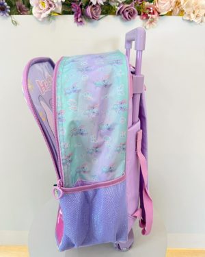 Mochila Infantil C/ Rodinhas Angel e Stitch Roxa Tam. 16