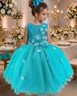 Vestido Juvenil Vila Lele Regata Flores Verde Tiffany