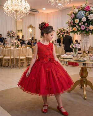 Vestido Juvenil Vila Lele Regata Flores Vermelho