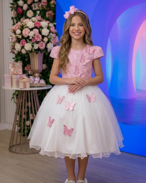Vestido Juvenil - Midi Vila Lele Sabrina Rosa Bebe e Off