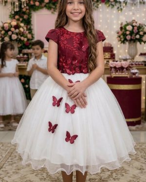Vestido Juvenil - Midi Vila Lele Sabrina Marsala e Off