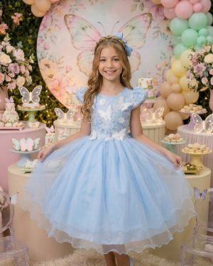 Vestido Marie Jardim Encantado Mel Azul Bebê