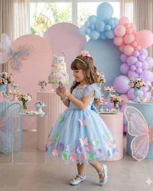 Vestido Marie Jardim Encantado Isis Luxinho Azul
