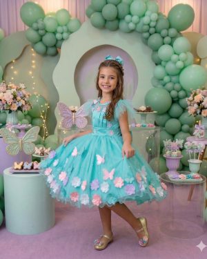 Vestido Marie Jardim Encantado Isis Luxinho Verde Tiffany