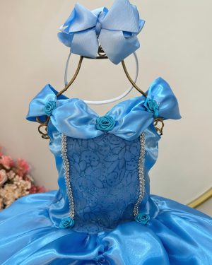 Fantasia Infantil Cinderela Azul Renda Brilho