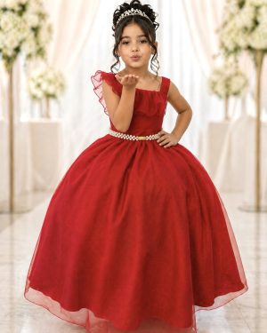 Vestido Infantil Longo Vermelho Luxo Formaturas Daminhas