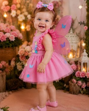 Romper/Vestido Princesa Belli Jardim Encantado Rosa