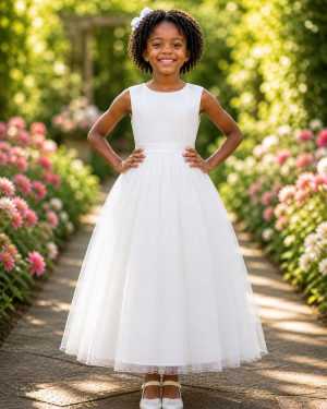 Vestido Infantil Longo Marfim Daminhas Formaturas Luxo