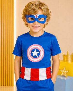 Fantasia Infantil Azul e Vermelha Acompanha Máscara