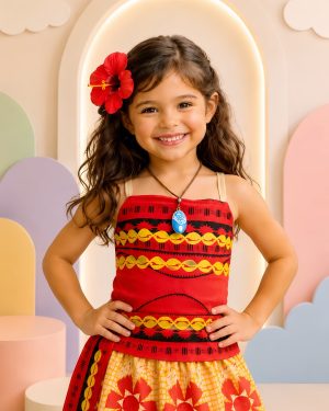 Fantasia Infantil Moana Com Colar e Cinto Faixa Festas
