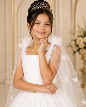 Vestido Infantil Longo Branco C/ Aplique de Borboletas Festas
