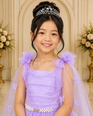 Vestido Infantil Longo Lilás Aplique Borboletas Festas Dama Luxo