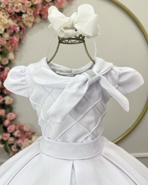 Vestido Infantil Branco Busto Nervura Formaturas Damas