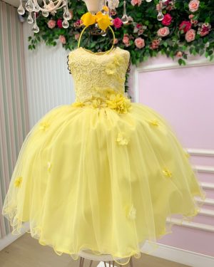Vestido Juvenil Vila Lele Regata Flores Amarelo