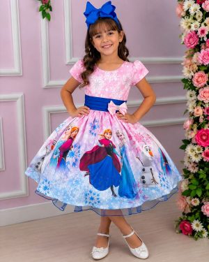 Vestido Infantil Temáticos da Gigi Princesa Gelo Rosa