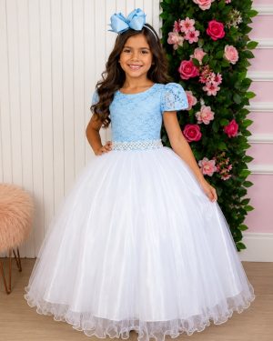 Vestido Enjoy Longo Mari Peito Rendado Azul Bebe