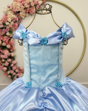 Fantasia Infantil Frozen e Cinderela C/ Renda Azul Claro