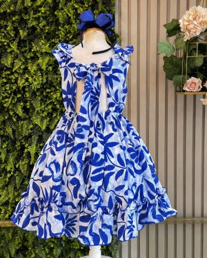 Vestido Infantil Casual Primavera Florido Azul