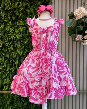 Vestido Infantil Casual Primavera Rosa Chiclete Florido