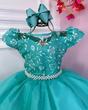 Vestido Infantil Damas Longo, em Tafetá, Renda e Tule