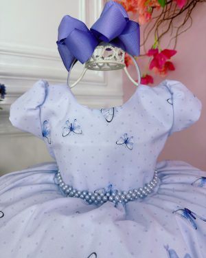 Vestido Infantil Princesa Sofia Jardim das Borboletas Pérola