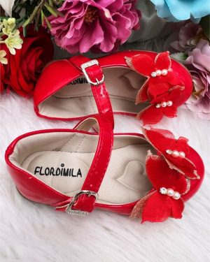 Sapatinho Vermelho Verniz C/ Aplique Borboleta Luxo Glitter