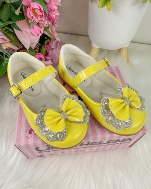 Sapatilha Flor Di MIla Baby Amarelo Lacinho Strass