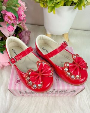 Sapatilha Flor Di MIla Baby Vermelho Lacinho Strass