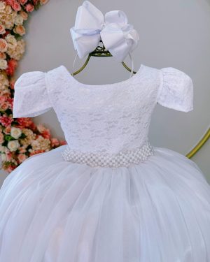 Vestido Infantil Realeza Luxo Branco Longo Festa Daminha