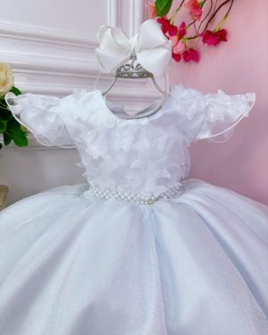 Vestido Infantil Branco Jardim das Borboletas Luxo