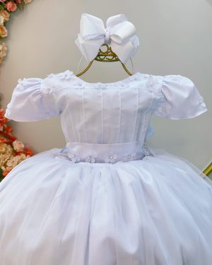 Vestido Infantil Longo Branco Daminhas de Honra C/ Apliques