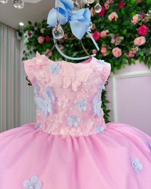 Vestido Marie Jardim das Borboletas Rosa Bebe Viviane