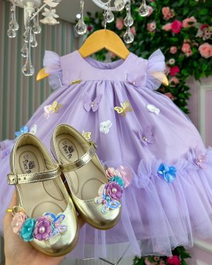 Vestido Vila Lele Jardim das Borboletas Baby Liz Lilas