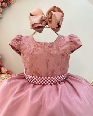 Vestido Infantil Longo Rose Busto C/ Renda Casamentos Luxo