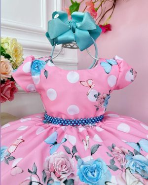 Vestido Infantil Jardim das Borboletas Rosa Festas Luxo