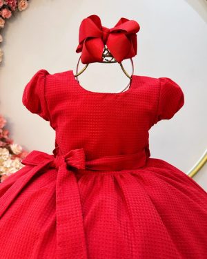 Vestido Infantil Longo Vermelho Maquinetado Luxo Damas
