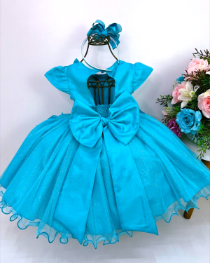 Vestido Infantil Verde Renda Aplique Borboletas Flor