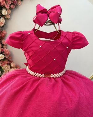 Vestido Infantil Longo Pink Busto Nervura Festas Daminhas