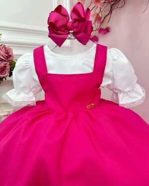 Vestido Infantil Pink Jardineira Jardim das Borboletas
