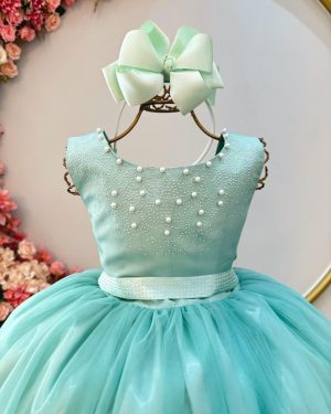 Vestido Infantil Damas de Honra Longo Verde Menta Strass